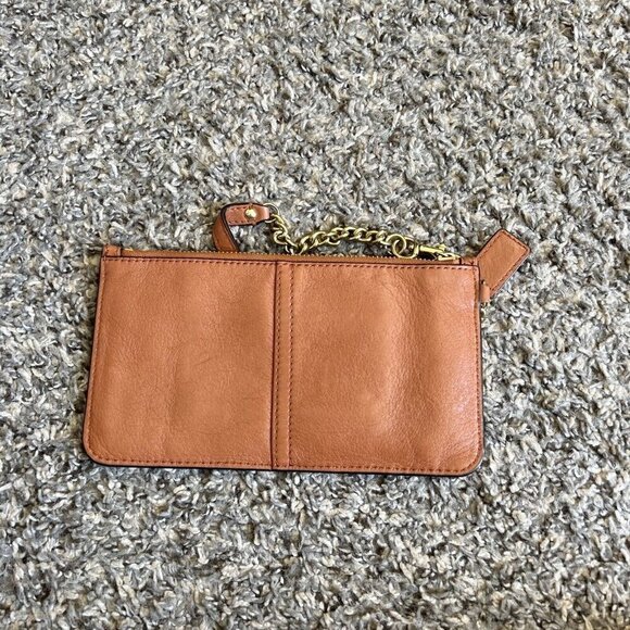 Coach Zip Brown Leather Wristlet Wallet Chain Card Slots 4X7 - Picture 3 of 5